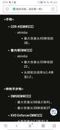 cod20，多人及僵尸更新修复日志：[link src=&#34;&#34; url=&#34;https://www.callofduty.com/patchnotes/2023/12/call-of-duty-modern-warfare-iii-season-1-patch-notes.html&#34; safe=&#34;0&#34; type=&#34;1&#34;]网页链接[/link]
cod20，战区更新修复日志：[link src=&#34;&#34; url=&#34;https://www.callofduty.com/patchnotes/2023/12/call-of-duty-mwiii-warzone-season-1-patch-notes.html&#34; safe=&#34;0&#34; type=&#34;1&#34;]网页链接[/link]
战区超模武器惨遭全面削弱！音频问题修复，是否解决未知，僵尸模式闪退问题修复#